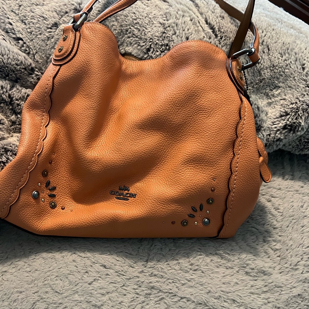 Coach Orange Leather Shoulder Bag with Slouchy Design
